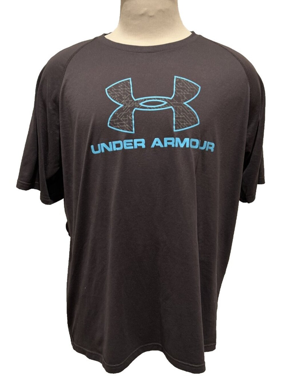 Under Armour Heat Gear T-Shirt Men's XL Loose Short Sleeve Grey Turquoise graph